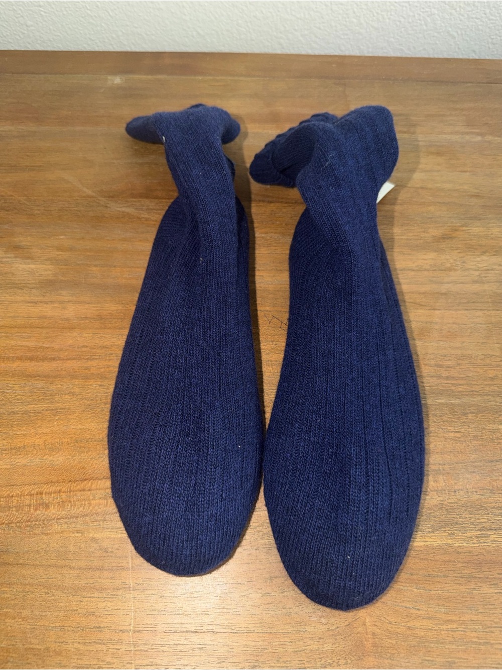 Knee-High Knit Heeled Boots in Navy - Unbranded
